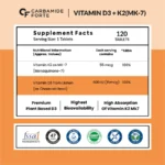 Carbamide Forte Vitamin D3 K2 MK7 | Plant Based Veg Vitamin D3 Supplement Lichen Source with Vitamin K2 MK7 Menaquinone - 120 Veg Tablets - Image 2