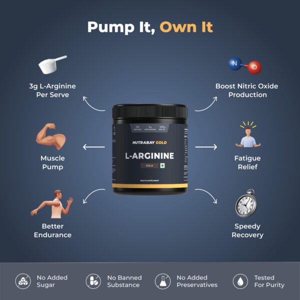Nutrabay Gold L-Arginine - Cola, 120gm (0.26 Lb) - Image 3