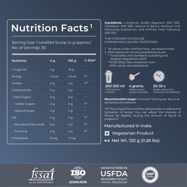 Nutrabay Gold L-Arginine - Cola, 120gm (0.26 Lb) - Image 5