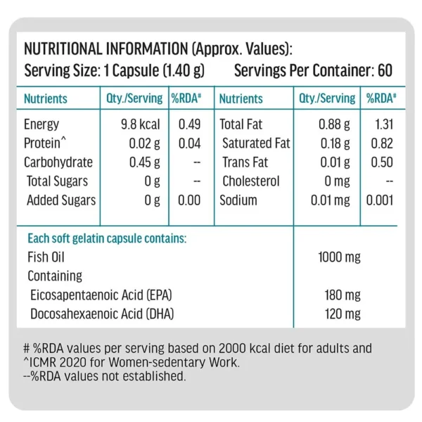 HK Vitals Fish Oil 1000mg with 180mg EPA and 120mg DHA - Image 9
