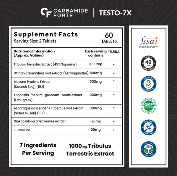 Carbamide Forte Testosterone Supplement Capsule for Men with Tribulus 1000mg - Image 6